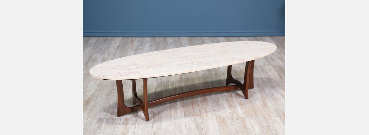 Mid Century Sculpted Walnut Coffee Table with Marble Top