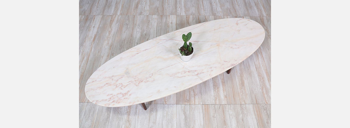 Mid Century Sculpted Walnut Coffee Table with Marble Top