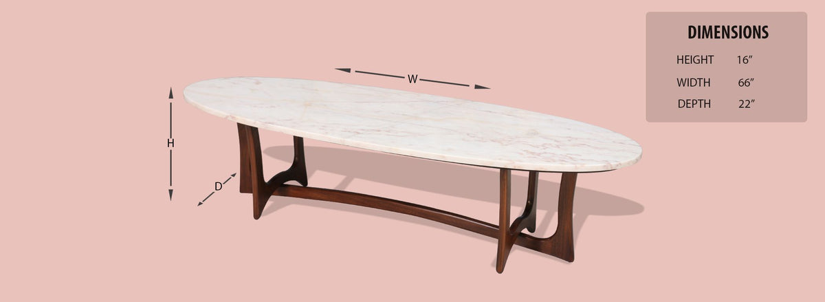Mid Century Sculpted Walnut Coffee Table with Marble Top
