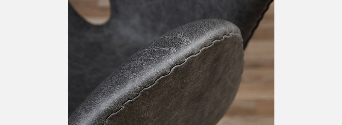 Vintage Arne Jacobsen Grey Leather "Swan" Chair for Fritz Hansen