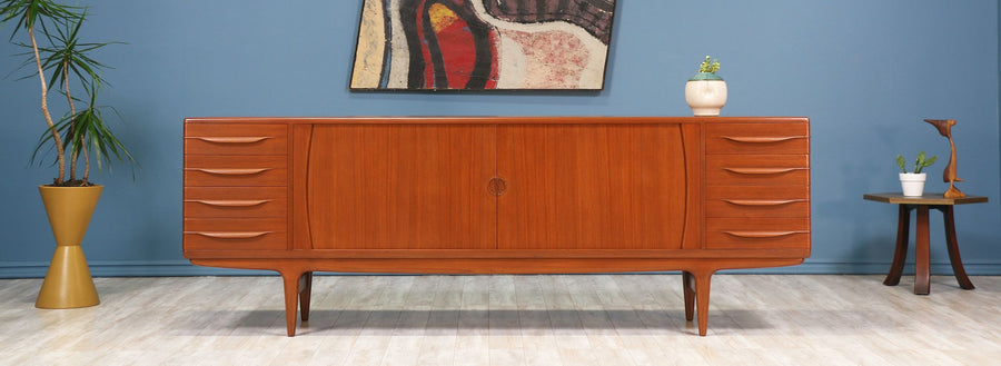 Johannes Andersen Teak Tambour-Door Credenza for Uldum Møbelfabrik