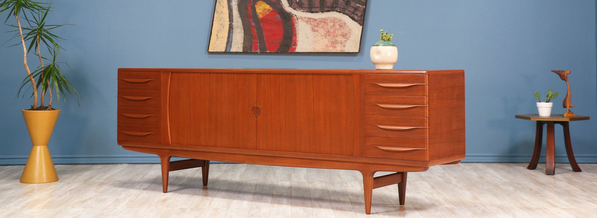 Johannes Andersen Teak Tambour-Door Credenza for Uldum Møbelfabrik