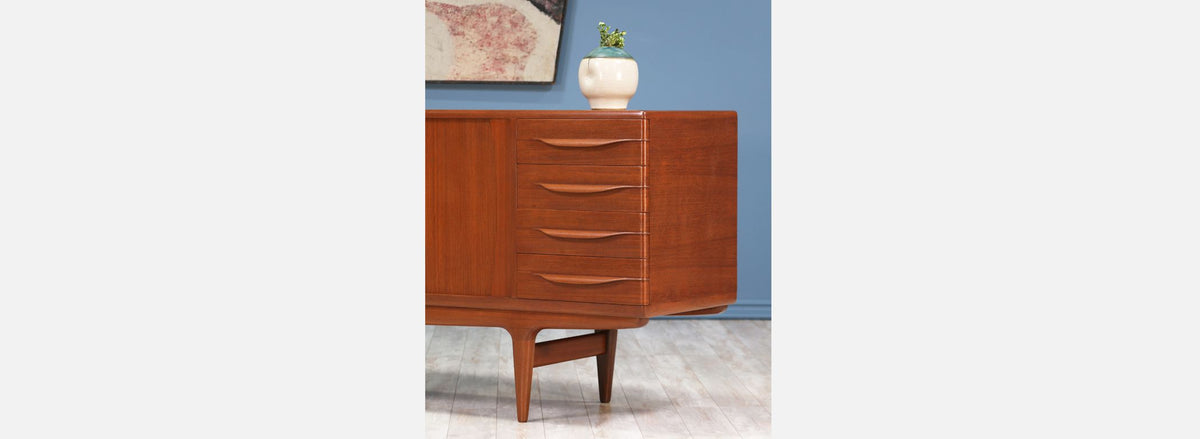 Johannes Andersen Teak Tambour-Door Credenza for Uldum Møbelfabrik