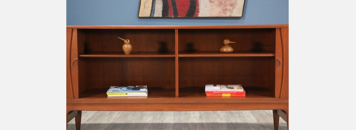 Johannes Andersen Teak Tambour-Door Credenza for Uldum Møbelfabrik