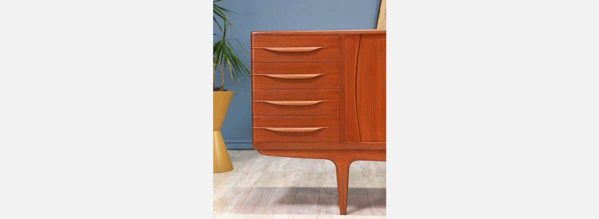 Johannes Andersen Teak Tambour-Door Credenza for Uldum Møbelfabrik