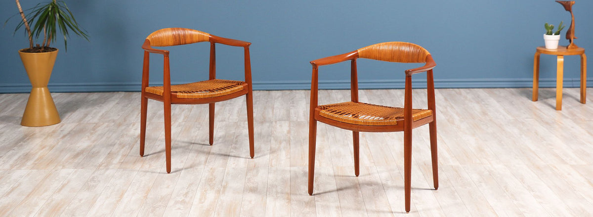 Pair of Hans J. Wegner “Round” Caned Arm Chairs for Johannes Hansen