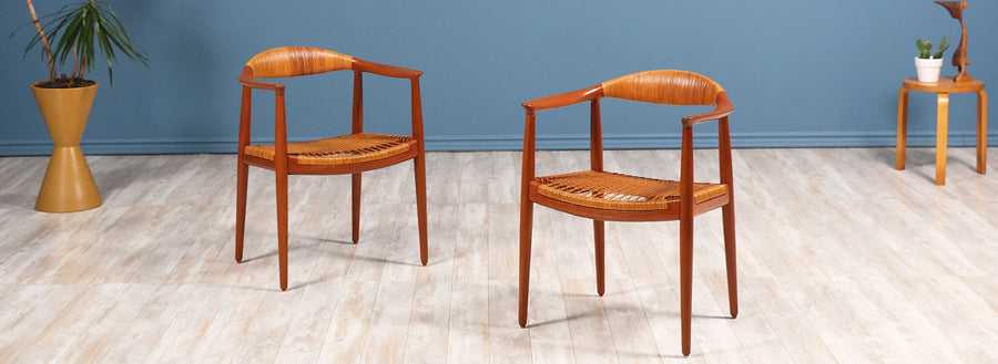 Pair of Hans J. Wegner “Round” Caned Arm Chairs for Johannes Hansen