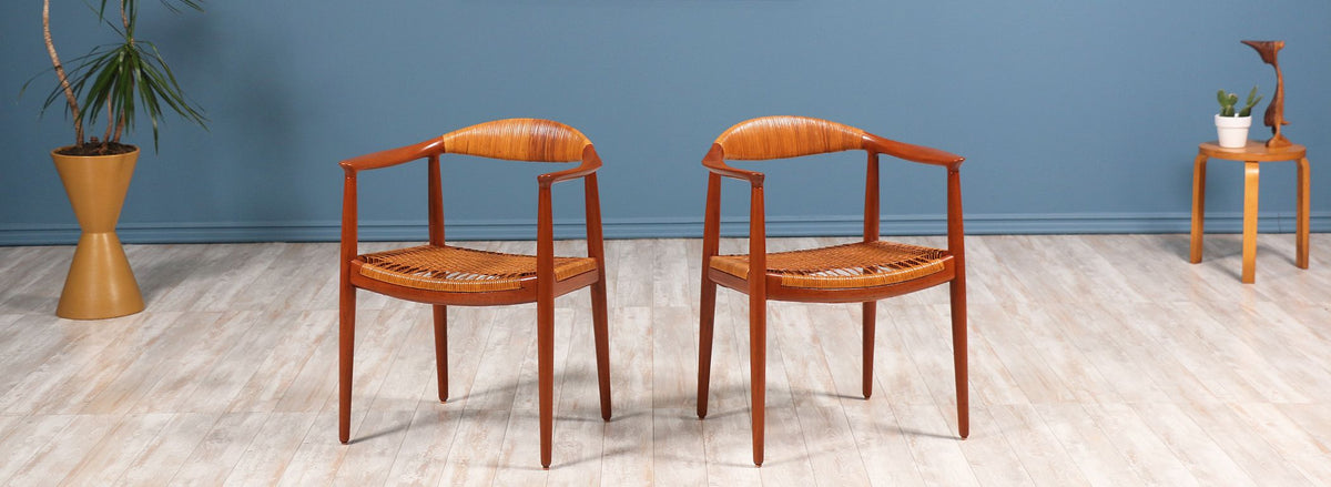 Pair of Hans J. Wegner “Round” Caned Arm Chairs for Johannes Hansen