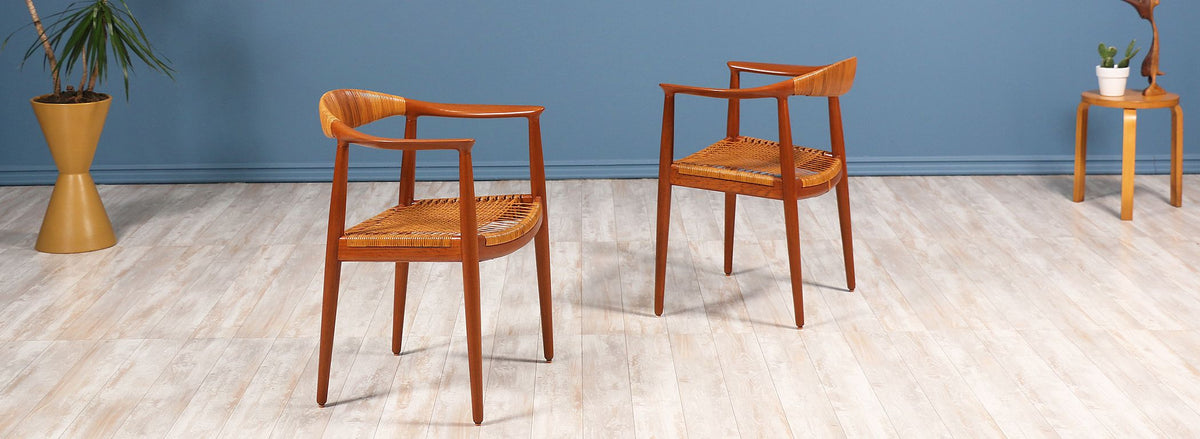 Pair of Hans J. Wegner “Round” Caned Arm Chairs for Johannes Hansen