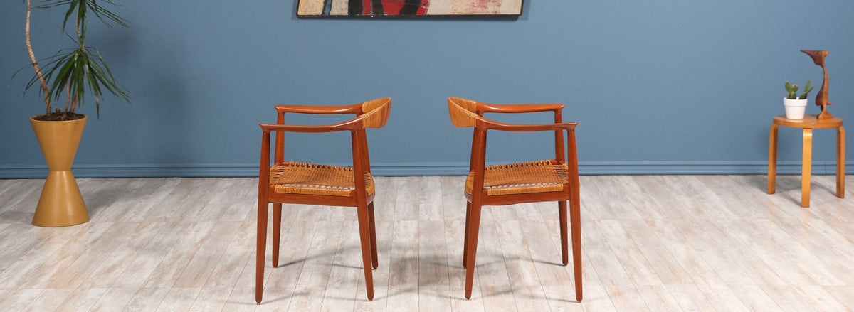 Pair of Hans J. Wegner “Round” Caned Arm Chairs for Johannes Hansen