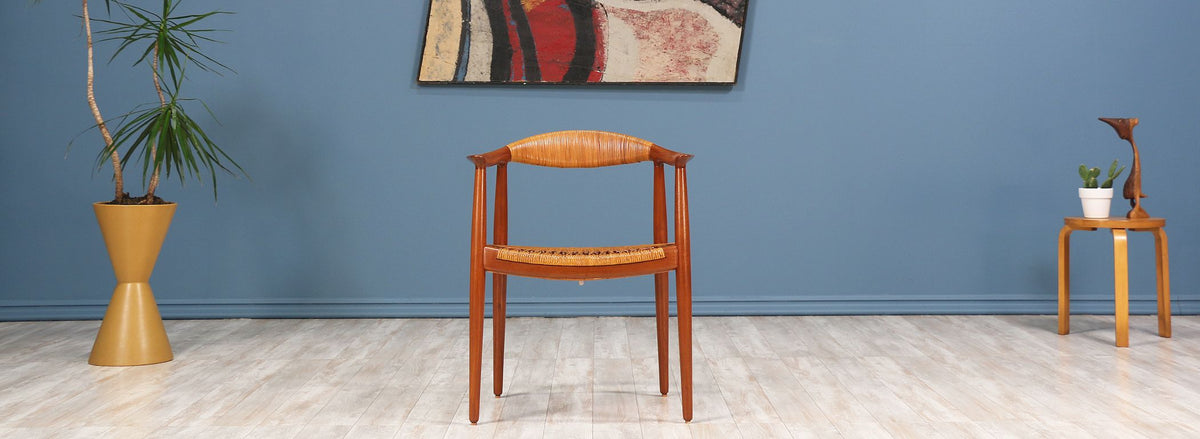 Pair of Hans J. Wegner “Round” Caned Arm Chairs for Johannes Hansen