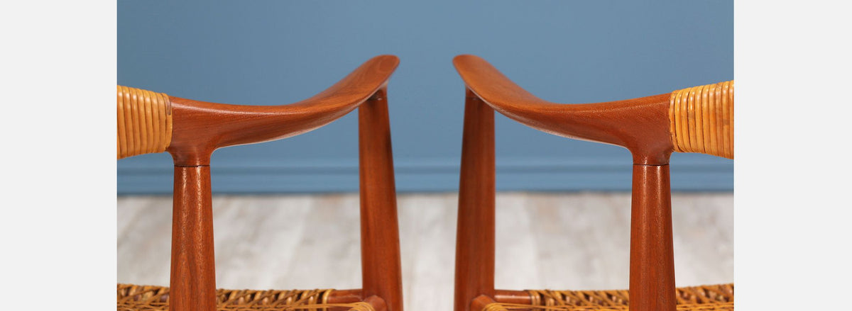 Pair of Hans J. Wegner “Round” Caned Arm Chairs for Johannes Hansen
