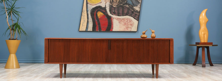 Mid Century Low Profile Tambour-Door Credenza by Barzilay 1