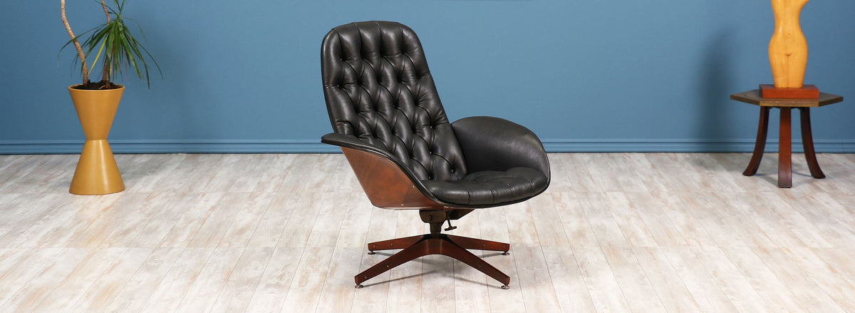 George Mulhauser "Mr. Chair" Leather Swivel Chair for Plycraft