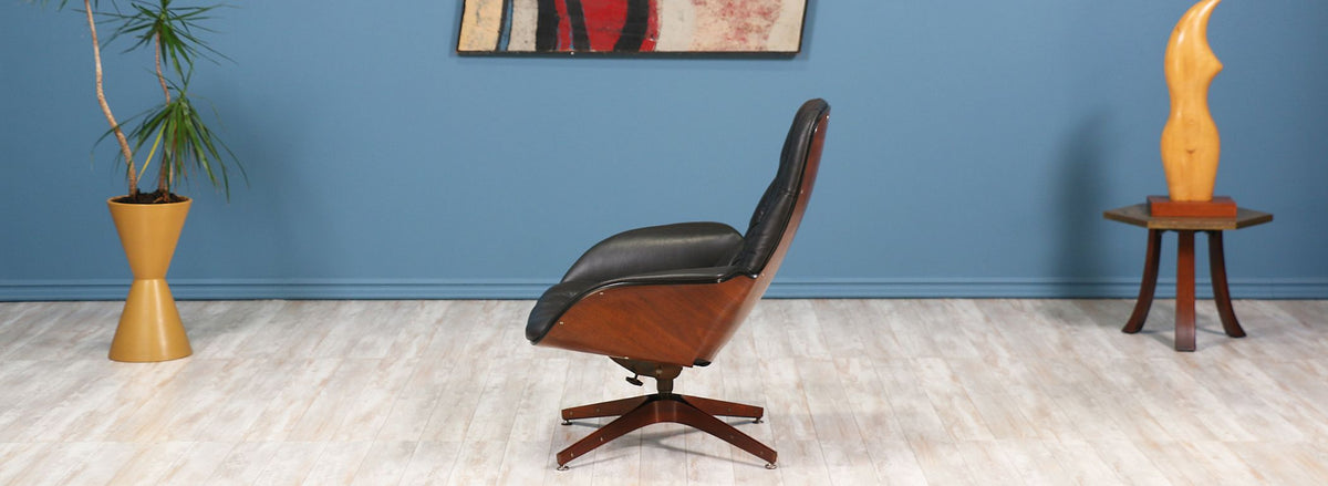 George Mulhauser "Mr. Chair" Leather Swivel Chair for Plycraft