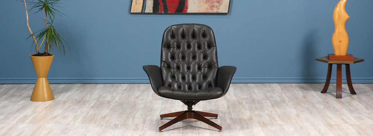 George Mulhauser "Mr. Chair" Leather Swivel Chair for Plycraft