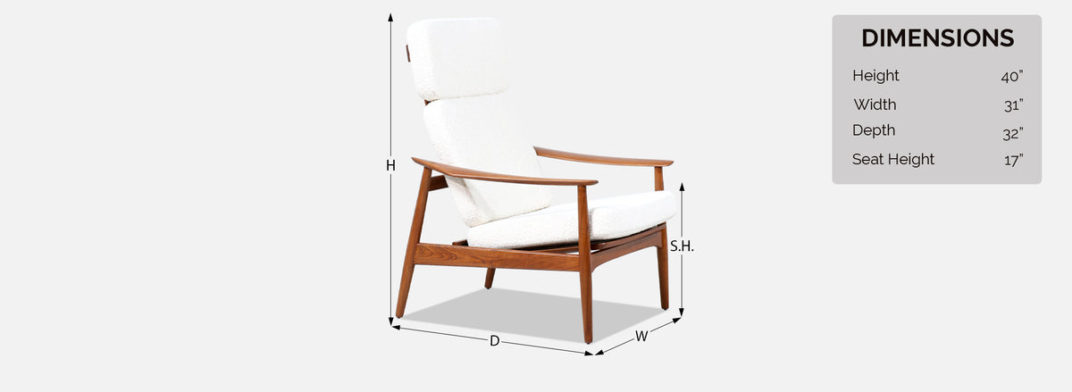Arne Vodder Sculpted Teak & Boucle Reclining Lounge Chair for France & Son