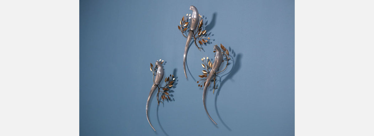 Set of 3 Curtis Jere Wall Art Bird Sculptures for Artisan House
