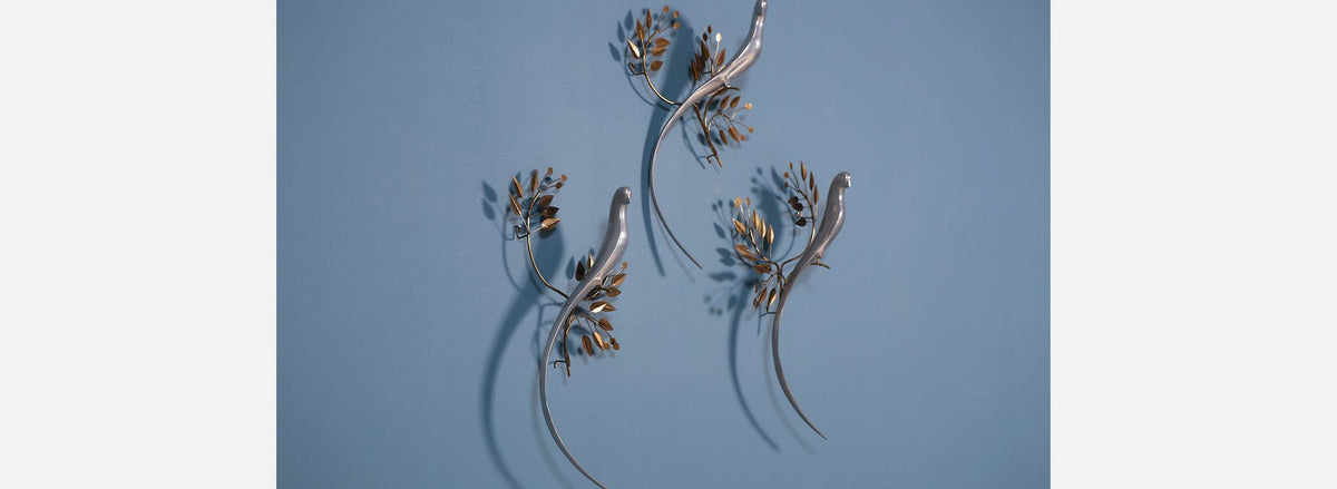 Set of 3 Curtis Jere Wall Art Bird Sculptures for Artisan House