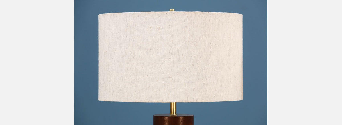 Mid-Century Cylindrical Walnut Table Lamps