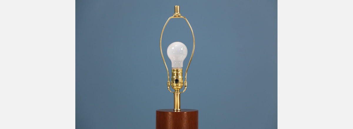 Mid-Century Cylindrical Walnut Table Lamps