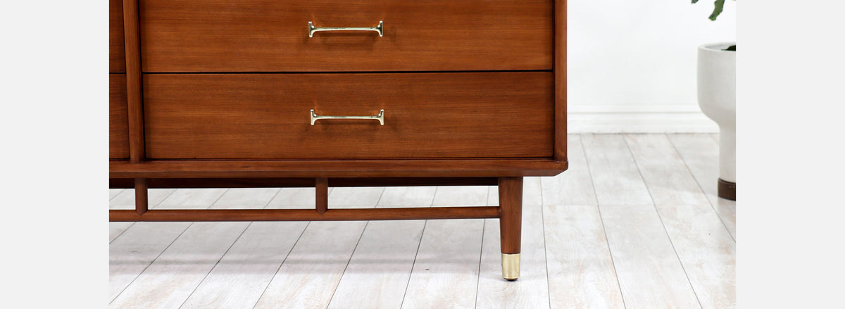 Milo Baughman Walnut Dresser with Brass Handles for Drexel 