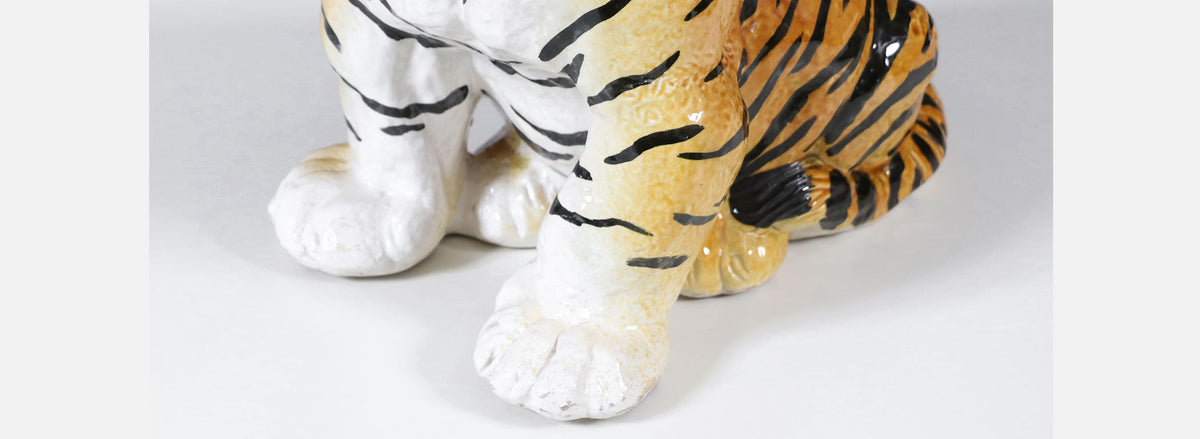 Mid-Century Italian Glazed Ceramic Tiger Sculpture