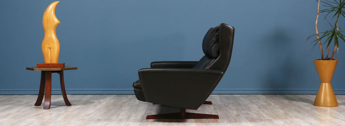 Georg Thams Leather & Rosewood Wing Back Sofa for Vejen Polstermøbelfabrik