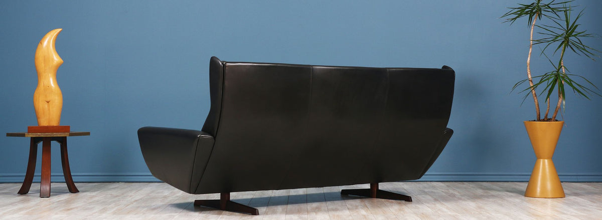 Georg Thams Leather & Rosewood Wing Back Sofa for Vejen Polstermøbelfabrik