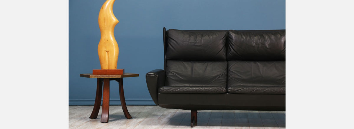 Georg Thams Leather & Rosewood Wing Back Sofa for Vejen Polstermøbelfabrik