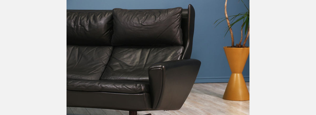Georg Thams Leather & Rosewood Wing Back Sofa for Vejen Polstermøbelfabrik