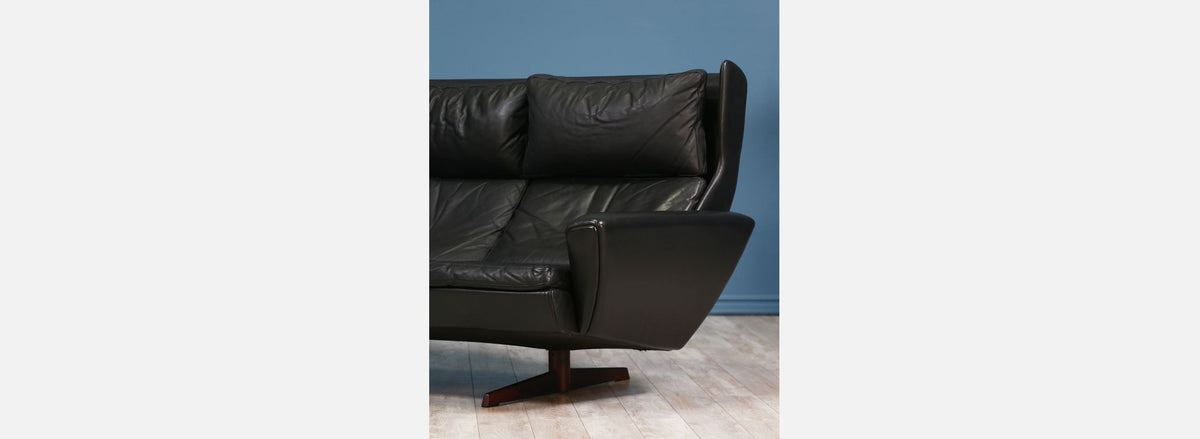 Georg Thams Leather & Rosewood Wing Back Sofa for Vejen Polstermøbelfabrik