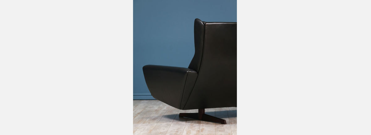 Georg Thams Leather & Rosewood Wing Back Sofa for Vejen Polstermøbelfabrik