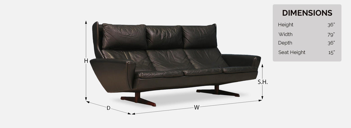 Georg Thams Leather & Rosewood Wing Back Sofa for Vejen Polstermøbelfabrik