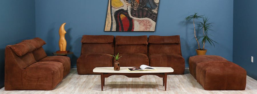 Mario Bellini "Le Bambole" Modular Seating Reverse Leather Sofa for Atelier Int.