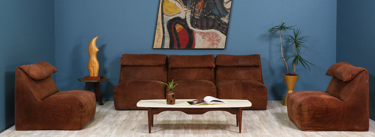Mario Bellini "Le Bambole" Modular Seating Reverse Leather Sofa for Atelier Int.