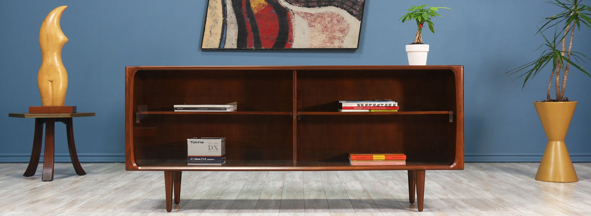 Danish Modern Low Profile Walnut Bookcase