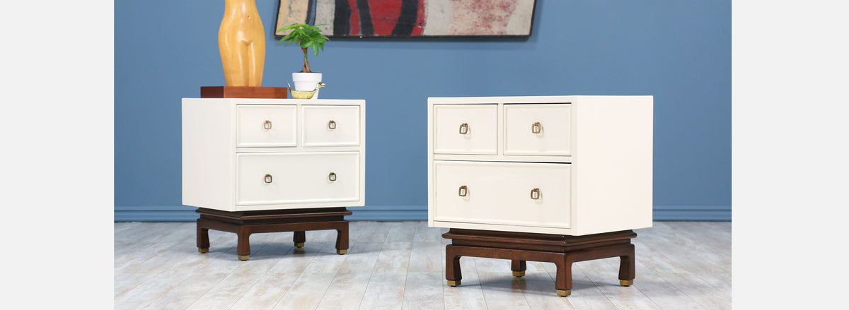 Mid Century Lacquered & Walnut Night Stands by American of Martinsville