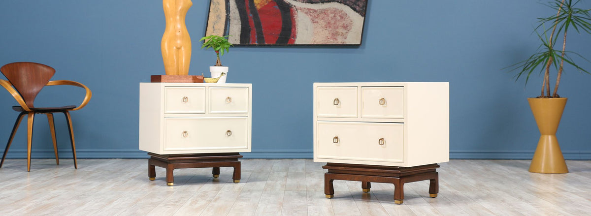 Mid Century Lacquered & Walnut Night Stands by American of Martinsville