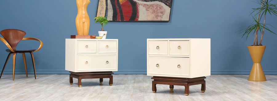 Mid Century Lacquered & Walnut Night Stands by American of Martinsville