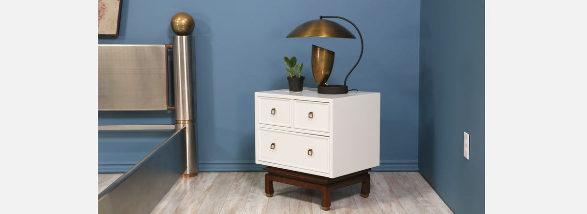 Mid Century Lacquered & Walnut Night Stands by American of Martinsville