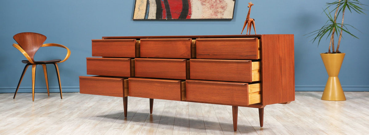 Danish Modern 9-Drawer Teak Dresser 