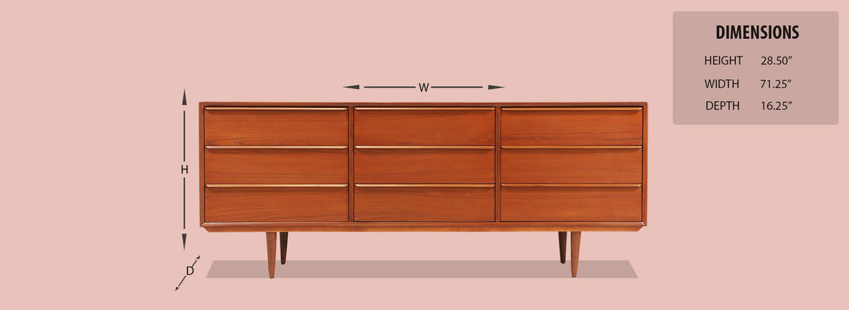 Danish Modern 9-Drawer Teak Dresser 