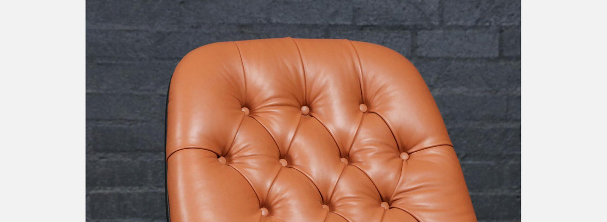 George Mulhauser Tufted Leather & Walnut Lounge Chairs for Plycraft
