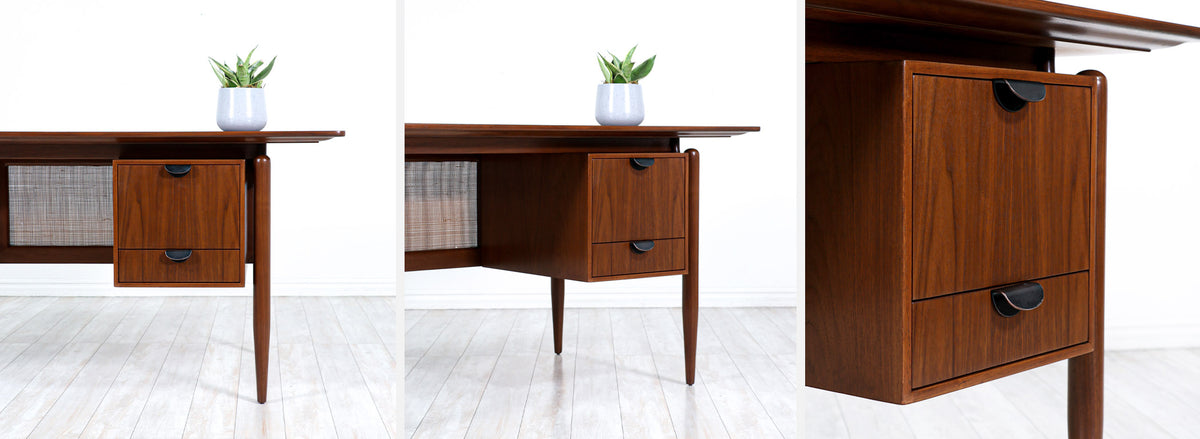 Finn Juhl Executive Walnut Desk with Caning for Baker Furniture