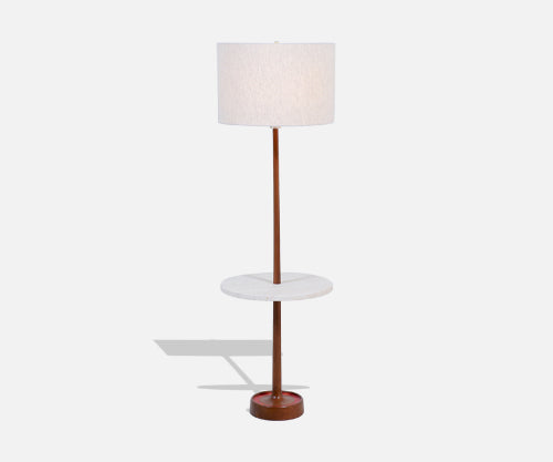 Mid-Century Sculpted Walnut Floor Lamp with Travertine Stone by Laurel 