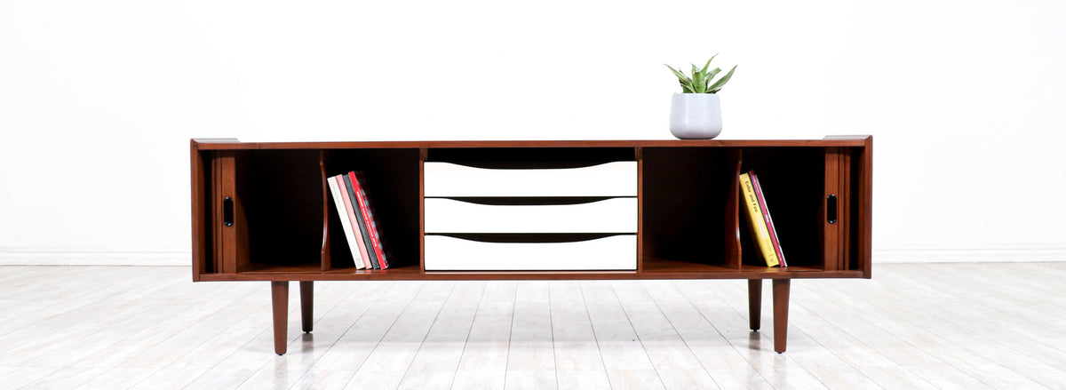 Vintage Merton L. Gershun Tambour-Door Walnut Credenza for Dillingham