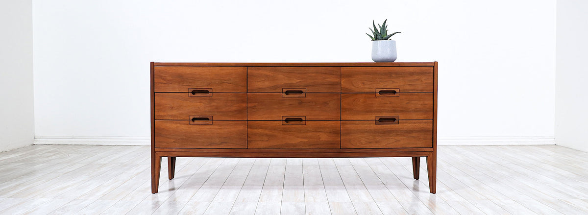 Mid-Century Modern 9-Drawer Walnut Dresser