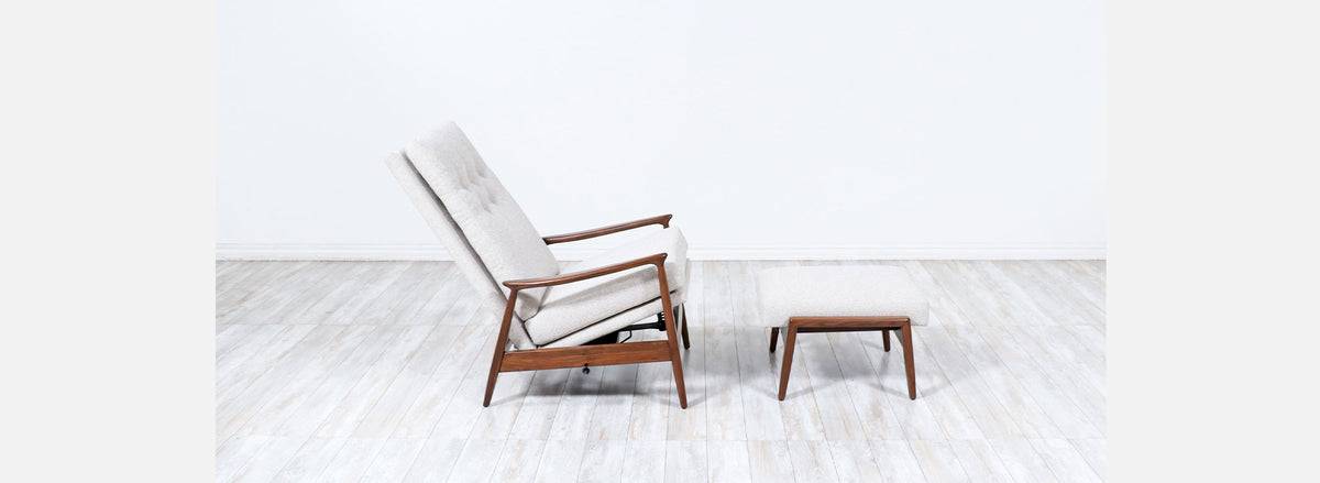 Mid-Century Modern Reclining Lounge Chair with Ottoman by Milo Baughman