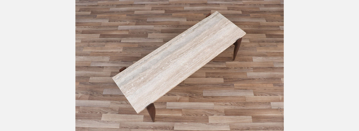 Gio Ponti Sculpted Walnut & Travertine Coffee Table for Singers & Sons